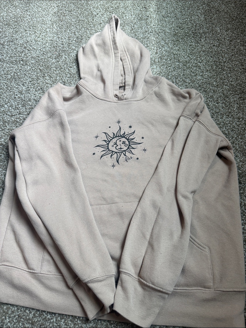 Fleo Women's Hoodie with Sun & Moon Graphic - Light Taupe